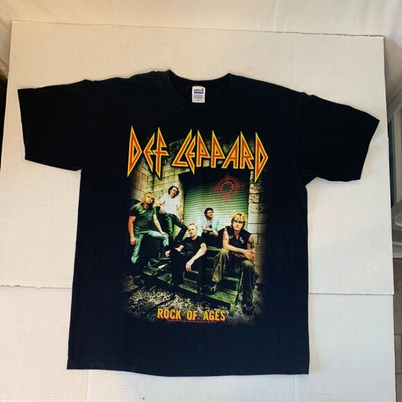 Anvil 2005 Def Leppard Band Graphic Print Rock of Ages Tour Black T-Shirt Sz Lg - Picture 1 of 8